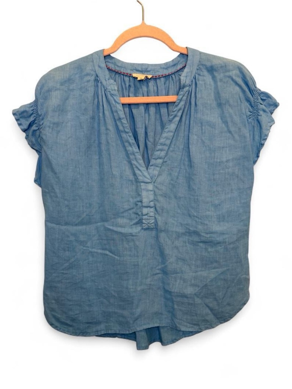 Pilcro Anthropologie Tatum Linen Flutter-Sleeve Blouse Blue Small Boho Beachy